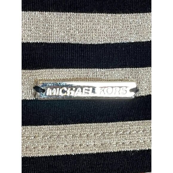 Michael Kors Top Women XL Black Striped Coastal Shimmer Neutral Capsule Office - Picture 10 of 11